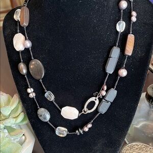 Silpada Gray Pearl and Black Horn Necklace